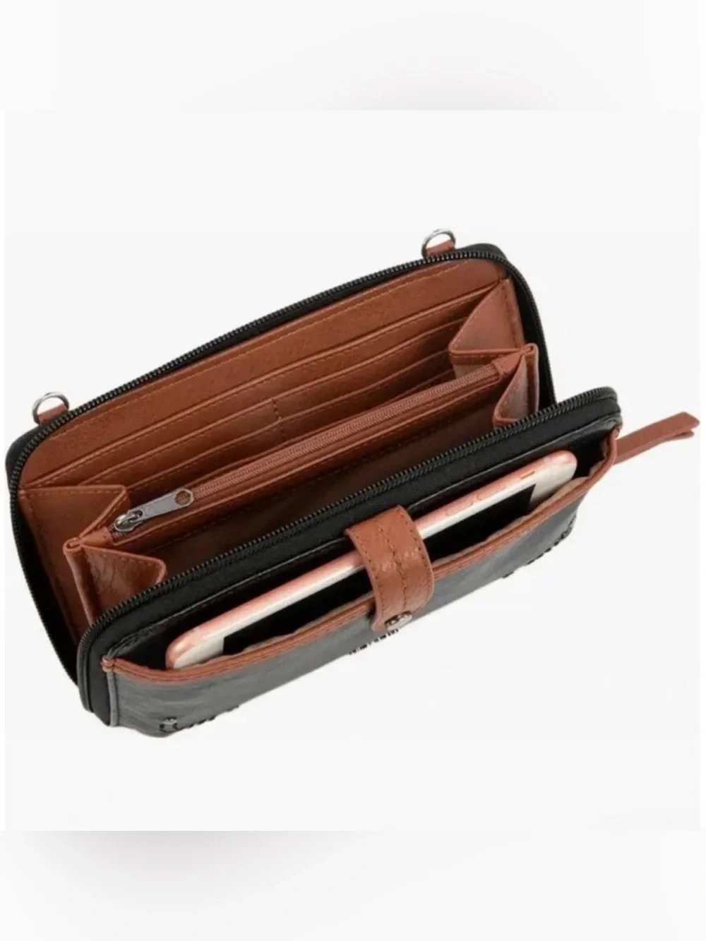 The Sak Smartphone Black and Brown Leather Wristlet